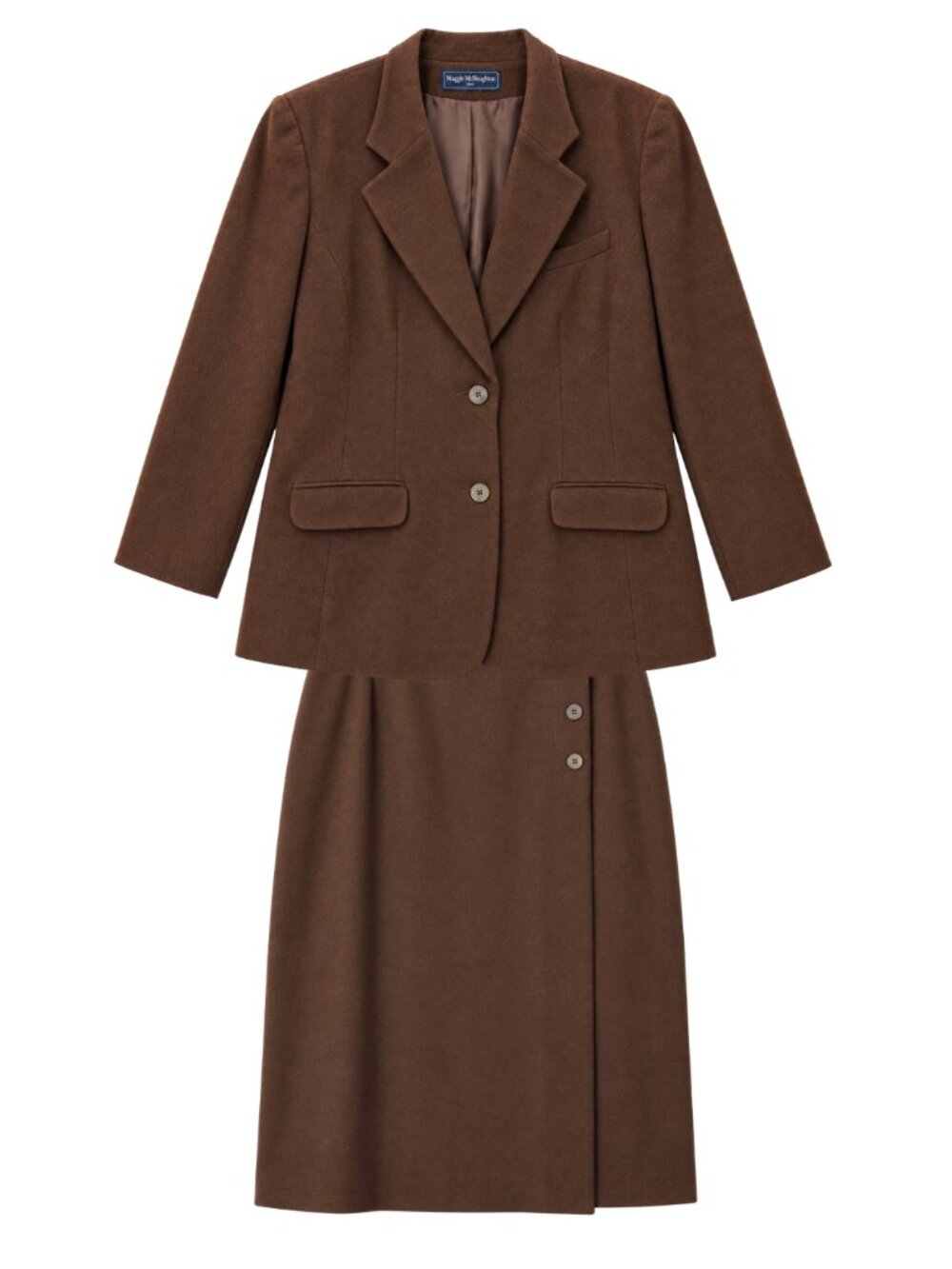 100% Wool Maggie McNaughton Brown Wool Blazer Skirt Suit 18W